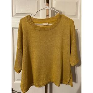 Poetry Linen Sweater, Gold, Size 10, Anthropologie